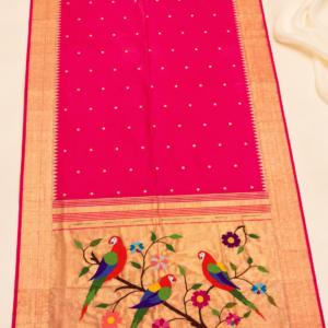Rani Pink Paithani Saree with Parrot Motif Pallu Rani Pink Paithani Saree with Parrot Motif Pallu