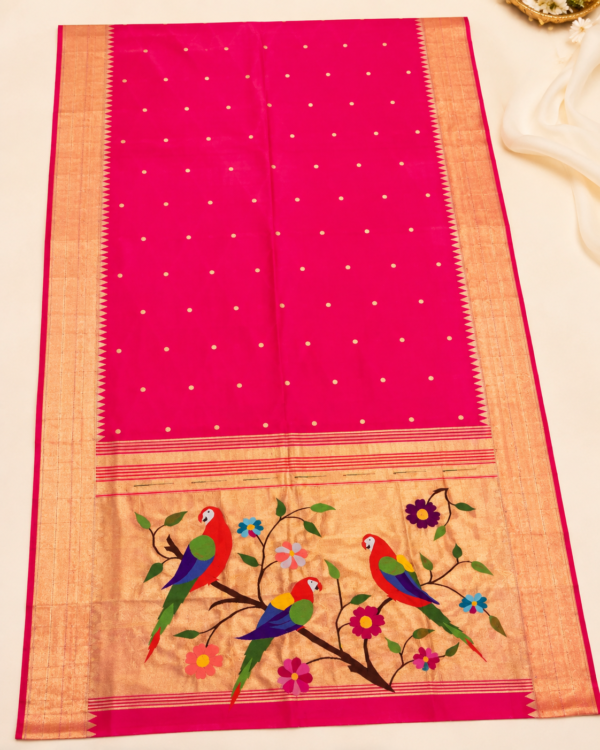 Rani Pink Paithani Saree with Parrot Motif Pallu