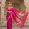 Gulabi Paithani model wearing a handwoven pure silk saree