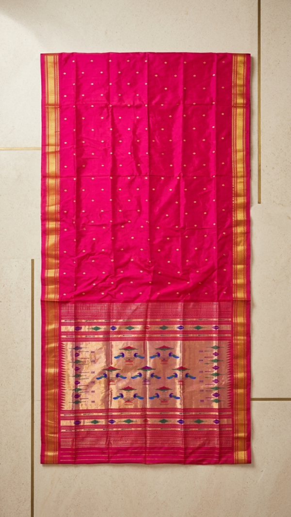 Gulabi — Pink Handloom Pure Silk Paithani with Traditional Peacock Pallu