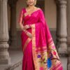 Rani Statement Paithani model wearing a handwoven pure silk saree