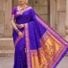 Royal Blue Paithani model wearing a handwoven pure silk saree