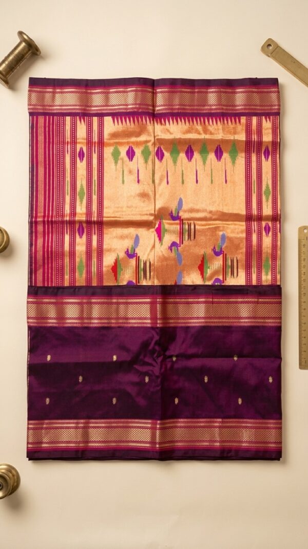 Manikya — Deep Plum Handloom Pure Silk Paithani with Traditional Bird-Motif Pallu