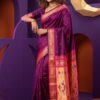 Manikya — Deep Plum Handloom Pure Silk Paithani with Traditional Bird-Motif Pallu