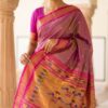 Mrinalini — Rose-Olive Handloom Pure Silk Paithani with Peacock Pallu
