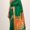Nandini — Emerald Green Handloom Pure Silk Paithani with Traditional Bird-Motif Pallu