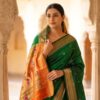 Nandini — Emerald Green Handloom Pure Silk Paithani with Traditional Bird-Motif Pallu
