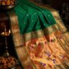 Nandini — Emerald Green Handloom Pure Silk Paithani with Traditional Bird-Motif Pallu