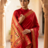 pomelli_photoshoot_image_9_16_0912 (1) Kumkum — Vermilion Red Handloom Pure Silk Paithani with Peacock Pallu