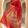 pomelli_photoshoot_image_9_16_0912 Kumkum — Vermilion Red Handloom Pure Silk Paithani with Peacock Pallu
