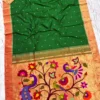 Green handloom pure silk Paithani — actual pallu