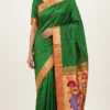 Green handloom pure silk Paithani — model main