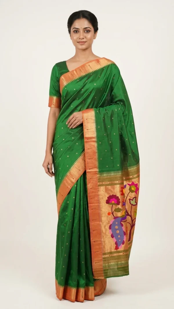 Green handloom pure silk Paithani — model main