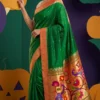 Green handloom pure silk Paithani — model studio