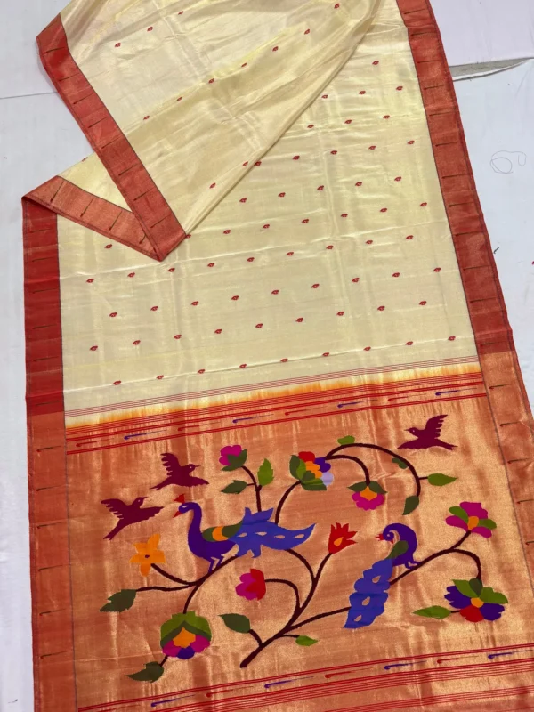 Mayura Bagh cream and rust Paithani — actual drape