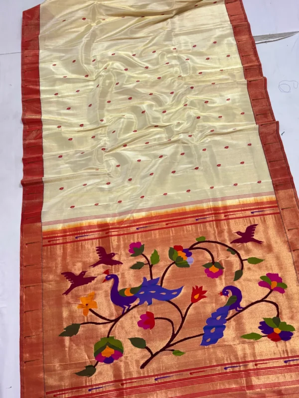 Mayura Bagh cream and rust Paithani — actual pallu