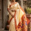 Mayura Bagh cream and rust Paithani — model main