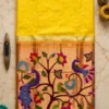 Yellow handloom pure silk Paithani — flatlay