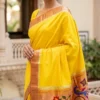 Yellow handloom pure silk Paithani — model detail