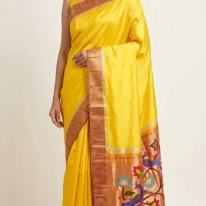 Yellow handloom pure silk Paithani — model main