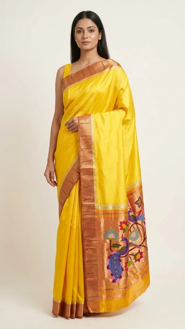 Yellow handloom pure silk Paithani — model main