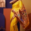 Yellow handloom pure silk Paithani — model studio